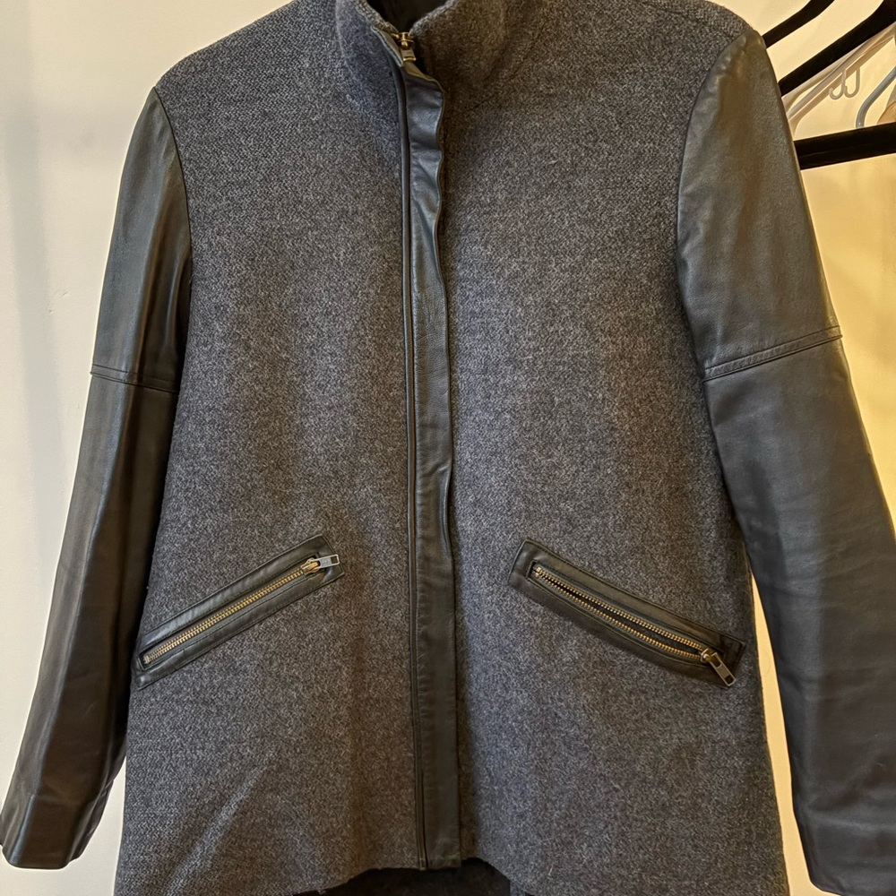 10 Crosby Derek Lam Charcoal and Black Leather Jacket